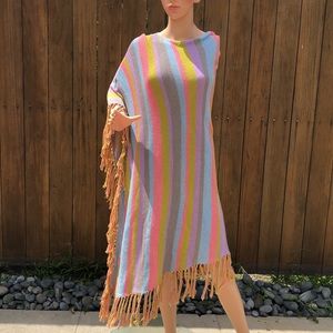 Stunning New Suss Designs Size S/M Womens Hand Knitted Striped Poncho Cover Up